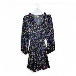 entro Black Floral Mini Dress with Pink, Green & Yellow Accents